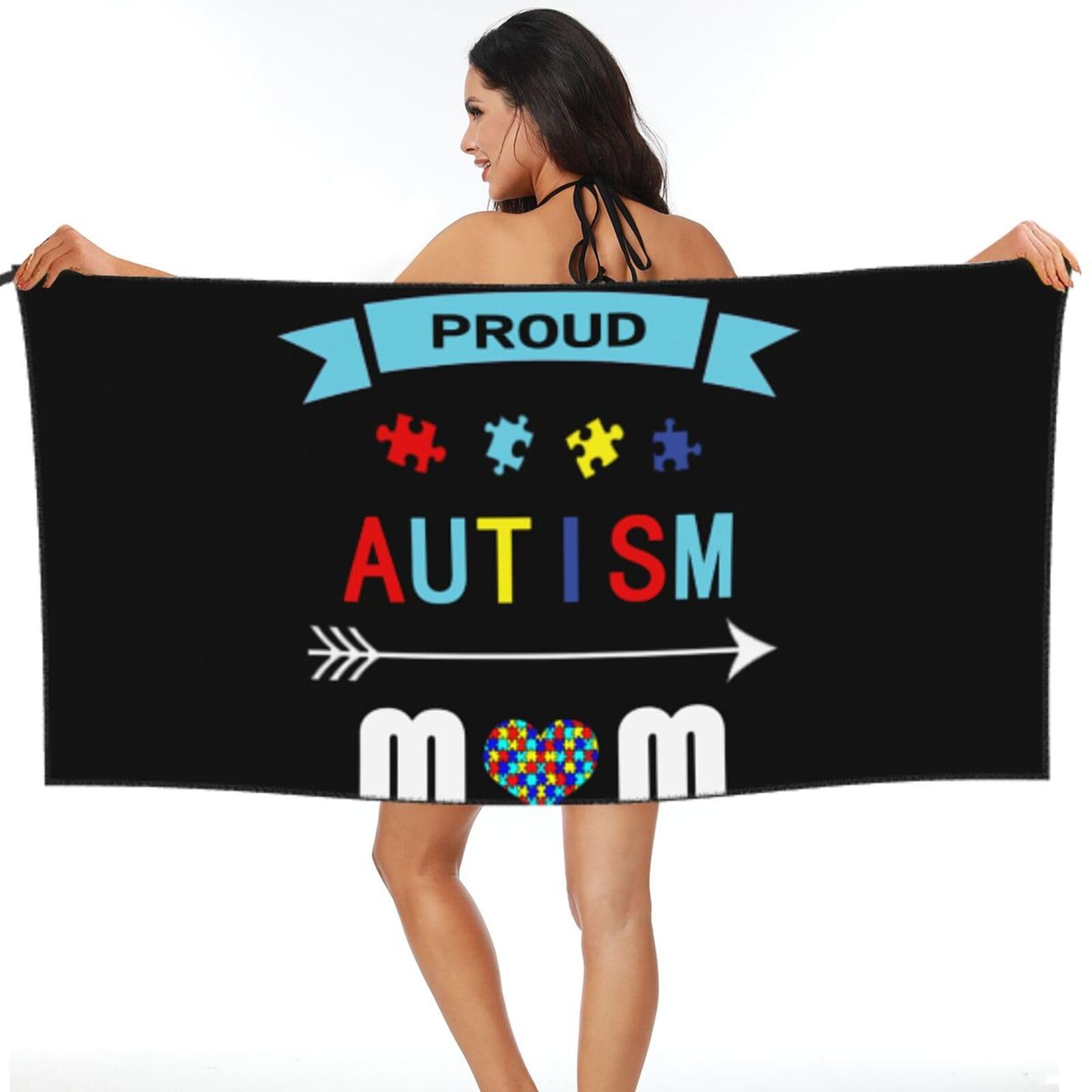 Drap de plage facile à entretenir serviette maman fière enfant autiste 80x130