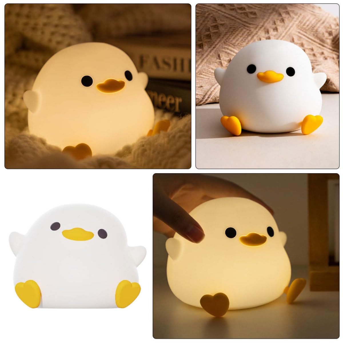 Beavorty Luce Notturna a Forma di Cartone Animato in Silicone Ricaricabile USB 2 Livelli di Luminosità, Lampada da Comodino Compatta per Camera da Letto e Adulti