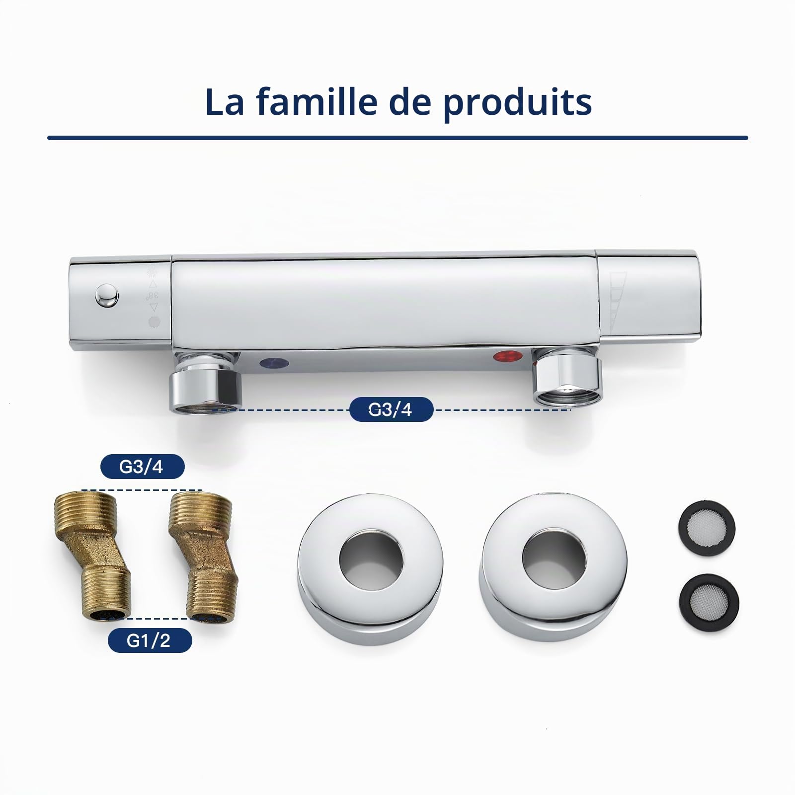 Namuoto Mitigeur Douche Thermostatique Robinet Thermostatique de Douche pour Salle de Bain, Anti-brûLure 38℃ avec Bouton, Chrome