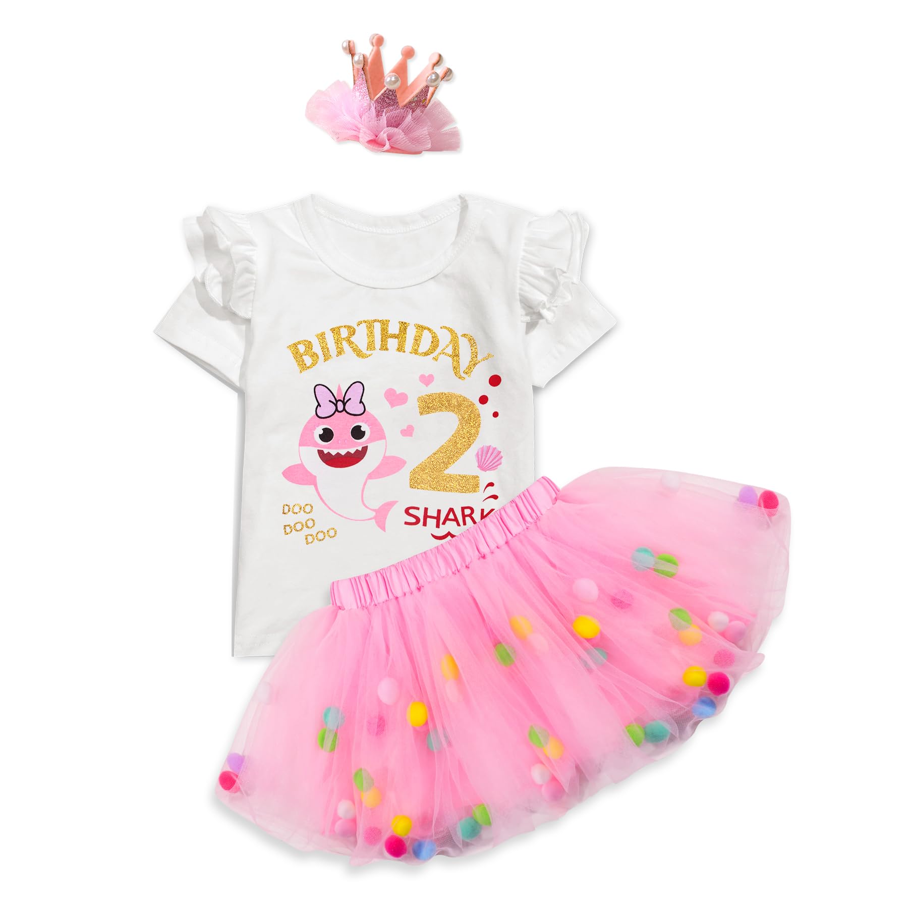 Baby Girl Shark Birthday Skirts Set