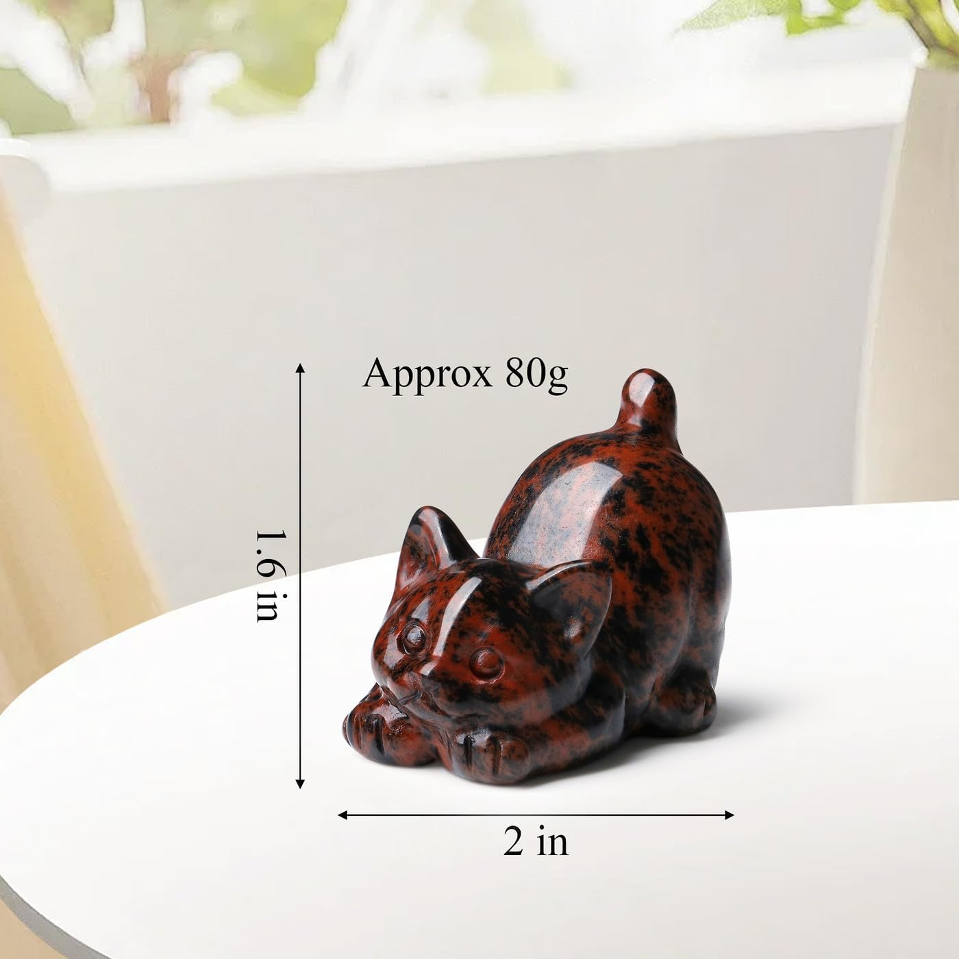 2" Red Obsidian Cat Crystal Statue Carved Room Decor Figurines for Natural Gemstones HomeCarved Healing Crystals Handcrafted Cute Lazy Lucky Sculpture Statue Kitten Gifts for Cat Lovers Women - Image 2