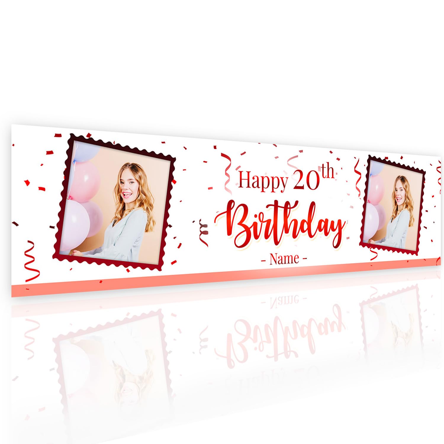 Personalised Happy Birthday Banner 3ft x 1ft Custom Photo Name Age 16th 18th 21st 30th 40th 50th 60th Poster Kids Party Gift Banner Decoration for Her Printed Backdrop for Him (Red)