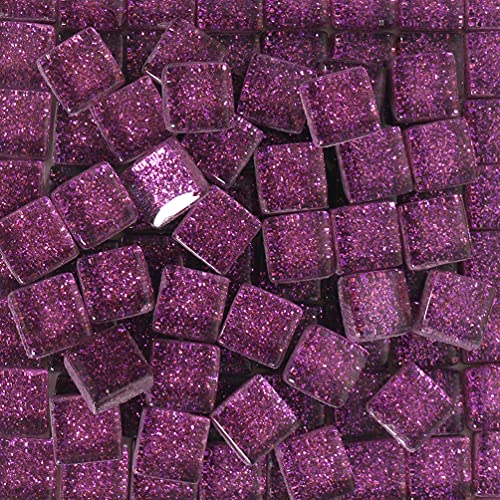 Focal20 Lot de 100 carreaux de mosaïque à paillettes en cristal - Couleurs brillantes - Carrés - Pour décoration de maison - Cadres photo faits à la main - Fournitures d'art - 1 x 1 cm - Violet Cover