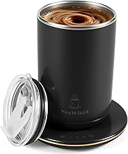 Temperature Control Self Stirring Coffee Mug with Lid, Automatic Heated Coffee Milk Cocoa Cup, Black 11 oz Smart Stainless Steel Mug Warmer with USB Type-C