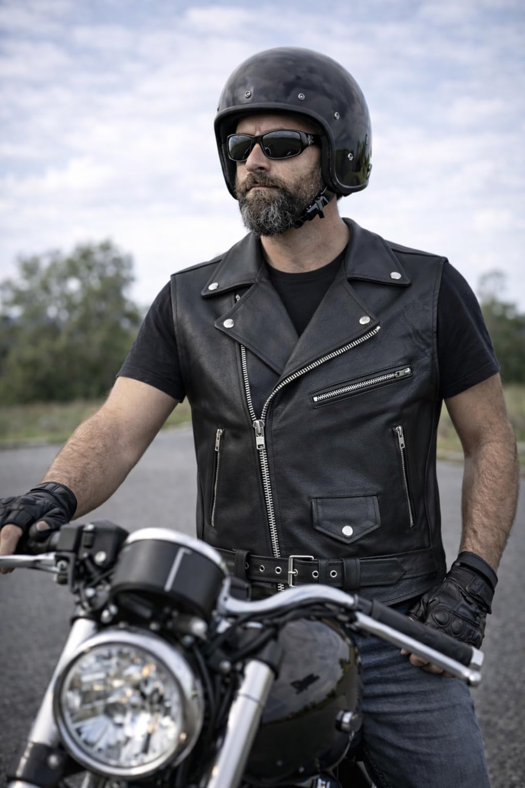 PAULGOS Lederweste Weste Kutte Leder Biker Rocker Motorrad Clubweste Bikerweste Motorradweste Schwarz BW2