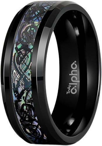 Truly Alpha Anillos para hombre Alianza de boda de dragón celta Alianzas de boda de titanio para hombre de 0.315 in Bordes biselados Anillos de