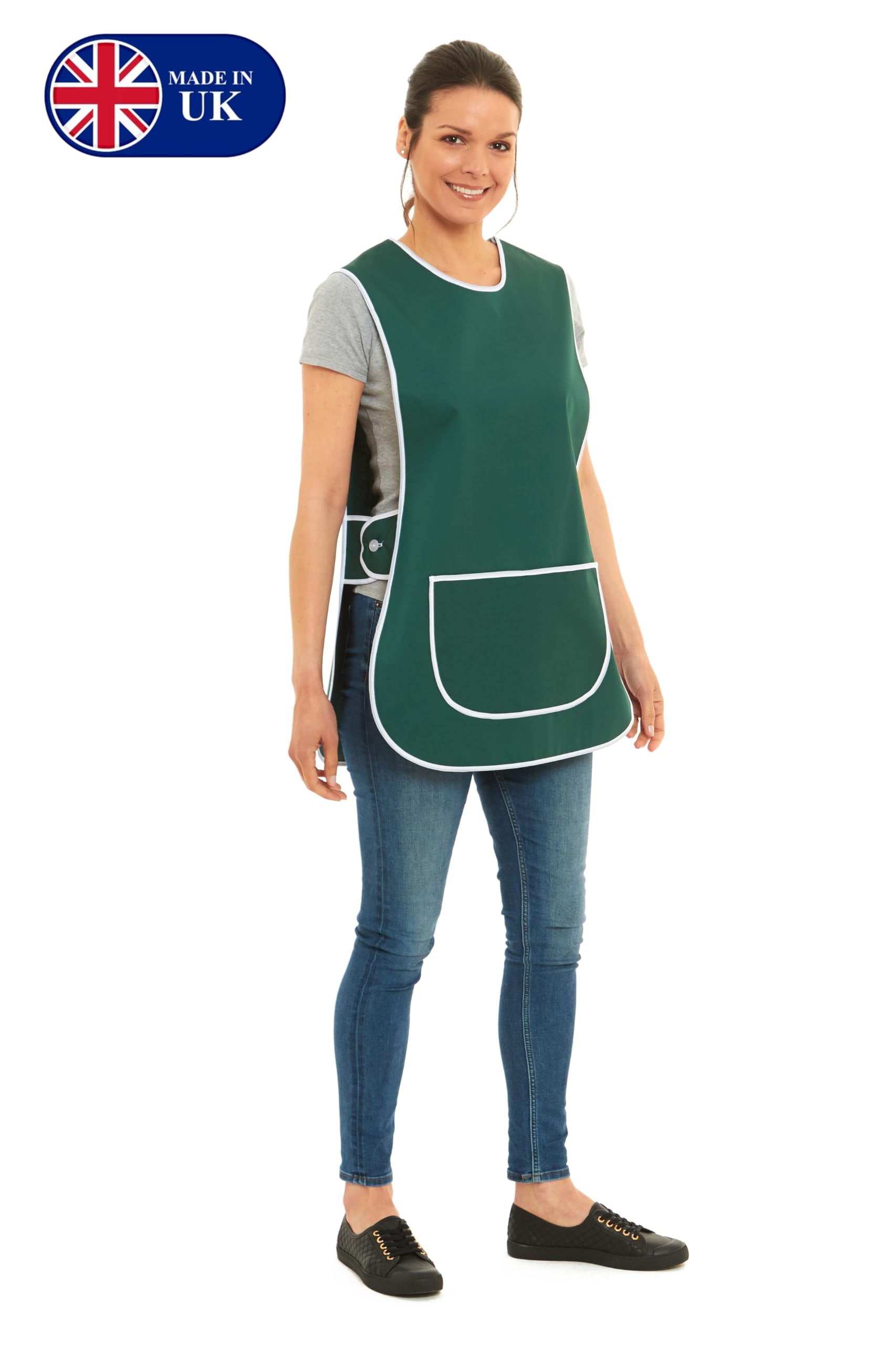 Tesmark Ladies Plain Colour Piping Design Tabard Apron Overalls Front Pocket Stylish Tabards for Women Casual Aprons for Women Home Kitchen Restaurants Coffee Shops UK Made (Medium - Image 2