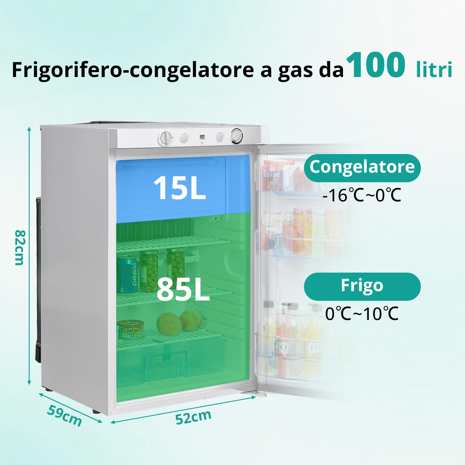 SMETA Lodówka chłodząca gazem i zamrażarka 12V/230V/gaz, lodówka z zamrażarką 100L, cicha lodówka do campingu, domu, przyczepy kempingowej, garażu, domku letniskowego, kempingowego, biała SMETA