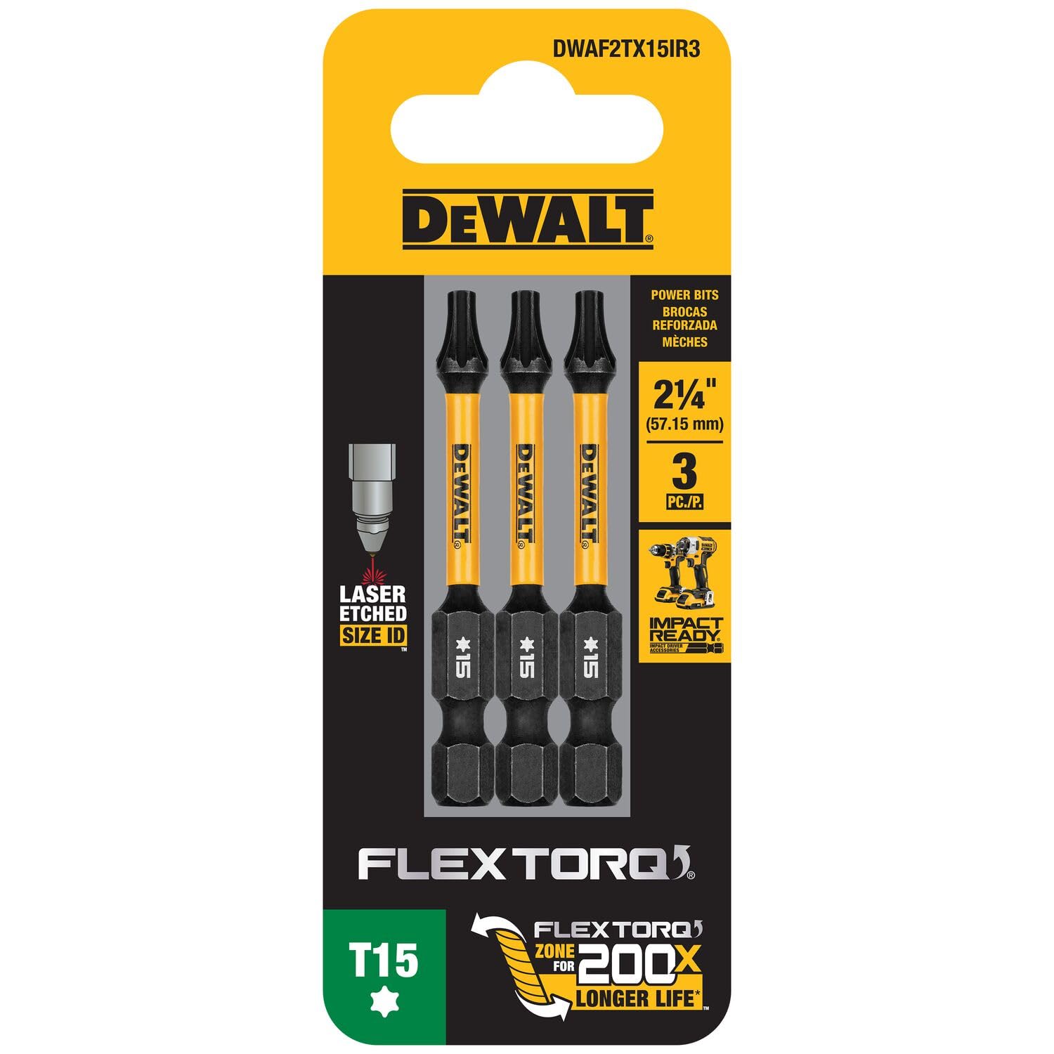 そふぃ DEWALT FLEXTORQ Torx T15 Bits 3Pk, 1/4 x 2-1/4in for Impact