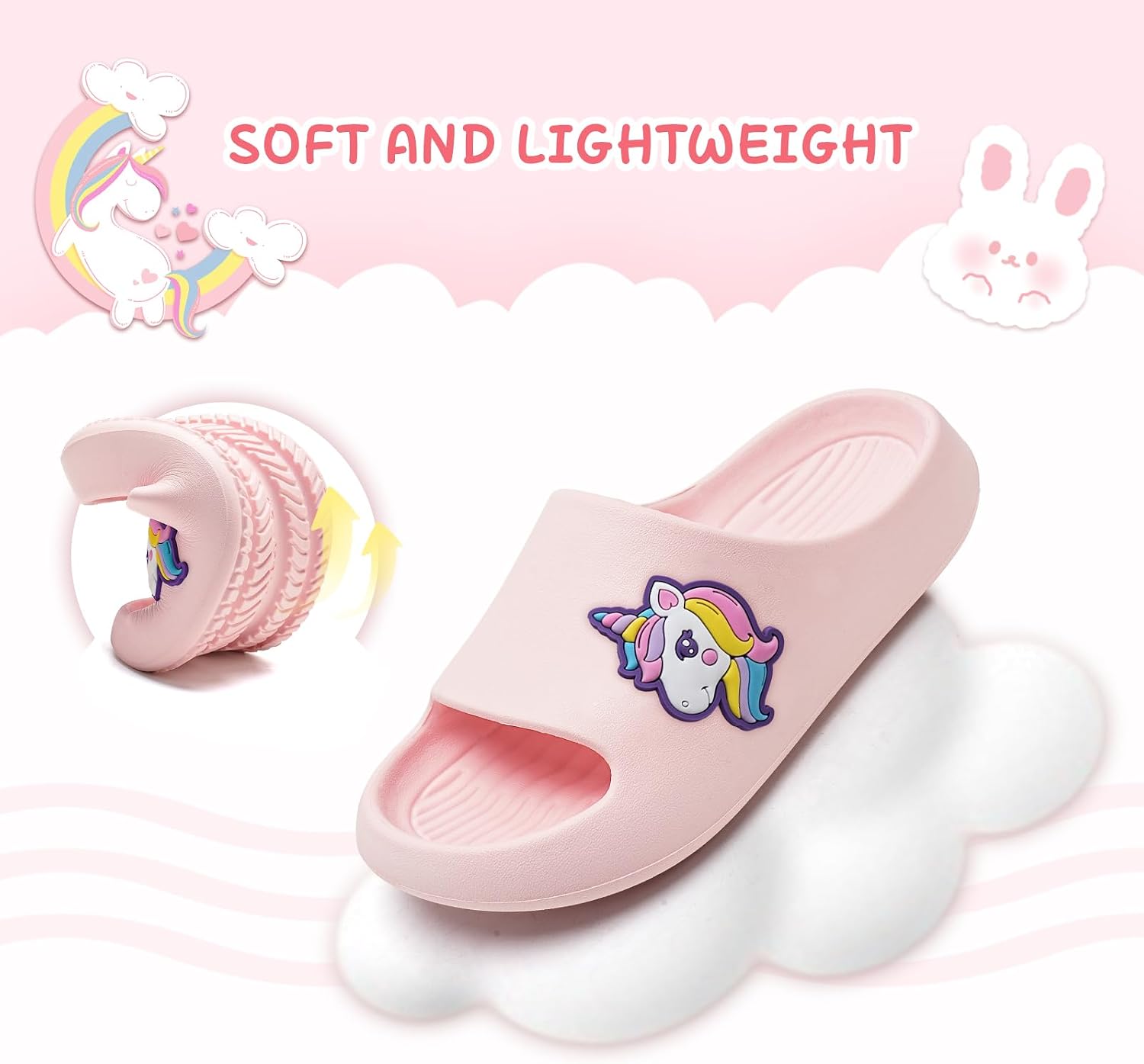 IceUnicorn Kids Cloud Slides, Soft EVA Lightweight Non-Slip Shower Sandals for Boys and Girls, Cute Cartoon Sandals