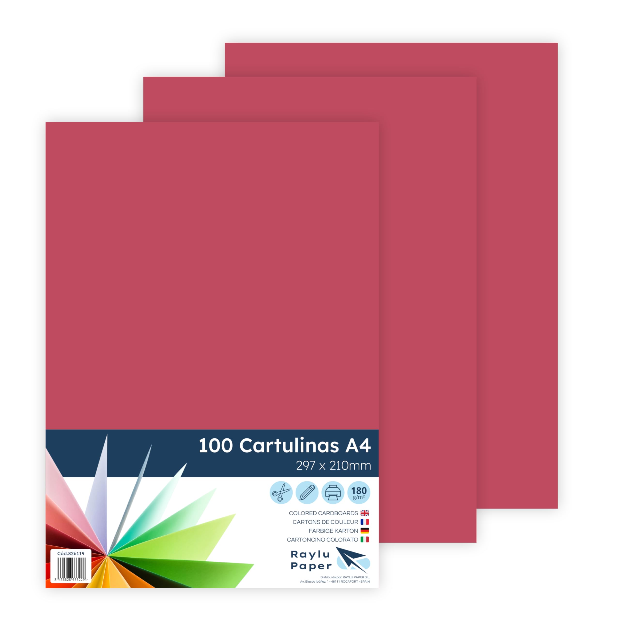 Raylu Paper® A4 100 Pieces Red Card 180g 210x297mm Ideal for Binding, Office Work, Drawing, Crafts Suitable for School Use (Red)
