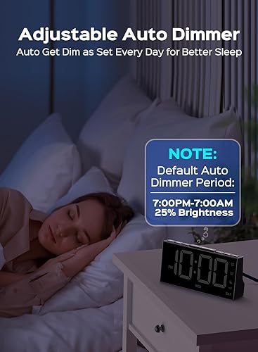 Miniatura 6 de GOLOZA Reloj despertador digital para dormitorios, reloj digital con 4 niveles de brillo + apagado, doble alarma personalizable, puerto USB, memoria