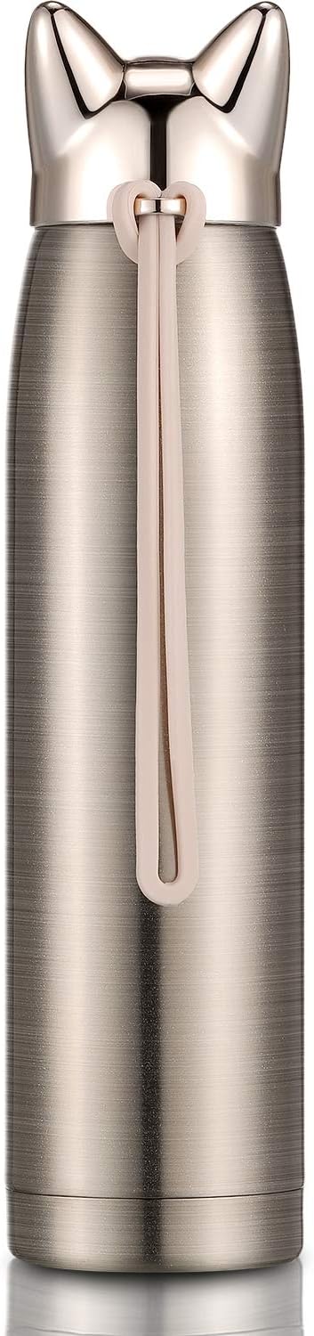 Cute Cat Water Bottle Stainless Steel Water Bottle Insulated Thermal Travel Mug Cute Vacuum Mug for Women and Kids (Gold)