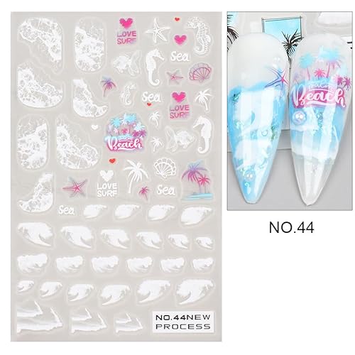 Puyokinm PUYOKINM-12 Summer Nail Art Stickers Ocean Nail Art Decals 3D Self-Adhesive Diy Nail Sticker Palm Tree Sea Beach Cloud Jellyfish Starfish Nail Supplies thumb #4