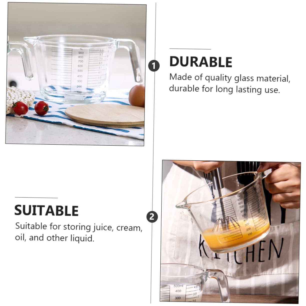 Messbecher aus Glas mit Skala, Hitzebeständig für Creme und Flüssigkeiten
