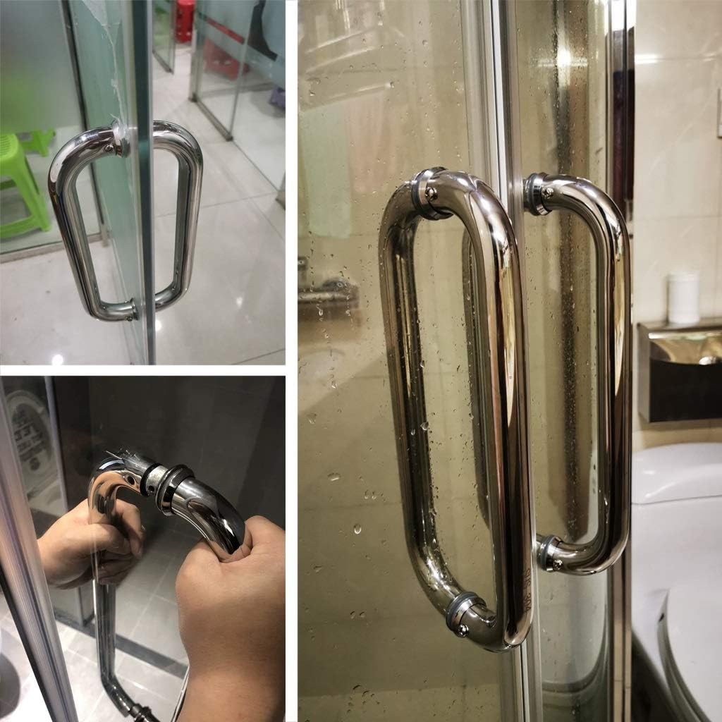 Round Shower Screen Door Handle Sets Bathroom Door Knob Replacement Hardware with Washers for Glass Door Pull Back-to-Back, Polished Chrome Stainless Steel (Size : 475mm Hole Centres)