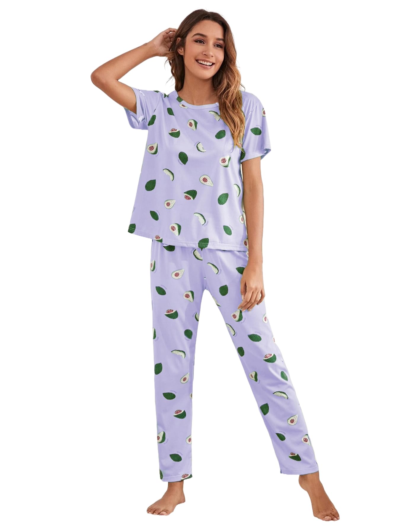 SMOWKLYPrinted Round Neck Short Sleeve Nightsuit Set | Pajama Set | Casual Night Dress for Women