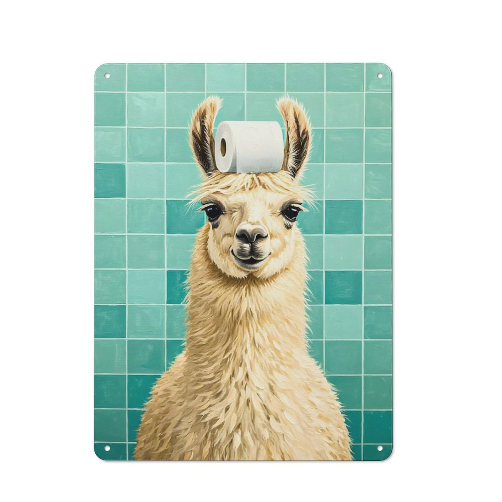 Junmoney Llama With Toilet Paper On Head Decorative Metal Sign 40X30cm, Creative Studio Wall Plaque For Hobby Room, Office, Lounge Or Living Room