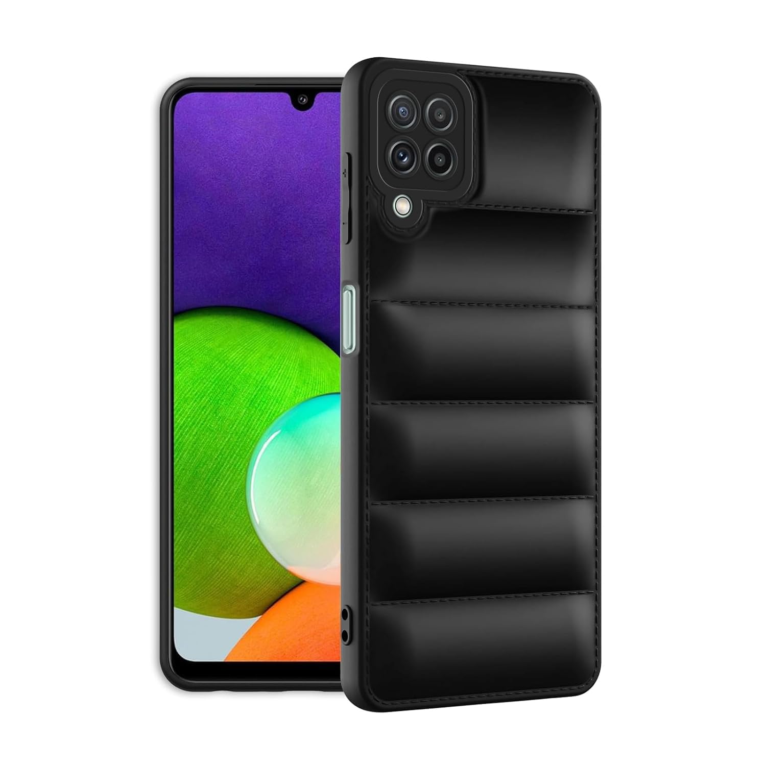 Erams Online for Samsung Galaxy M32 4G / M32 Prime Luxury Soft Fabric Down Jacket Puffer Phone Case Silicone Back Cover for Samsung Galaxy M32 4G / M32 Prime (Black)