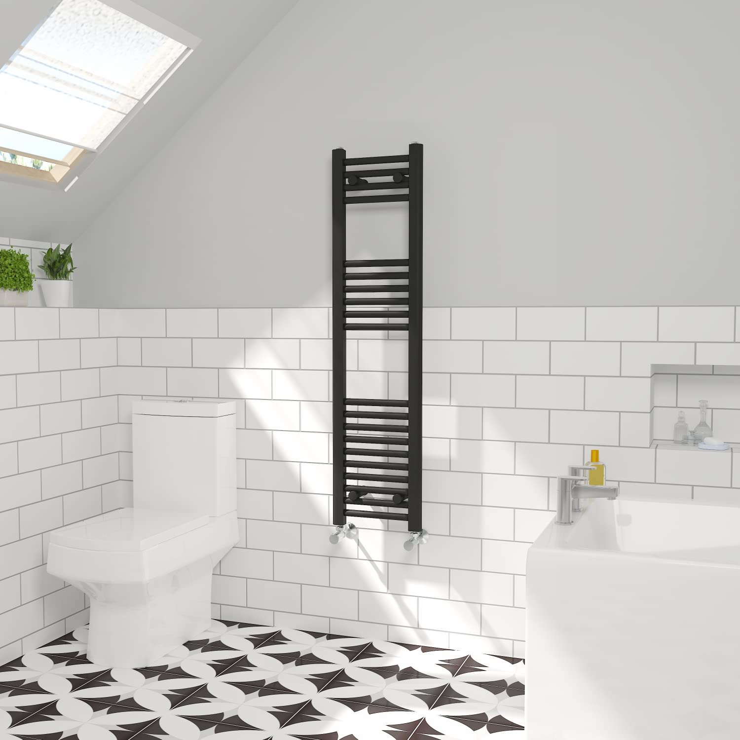 NRG Straight Central Heating Towel Rail Bathroom Radiator Black 1200×300mm