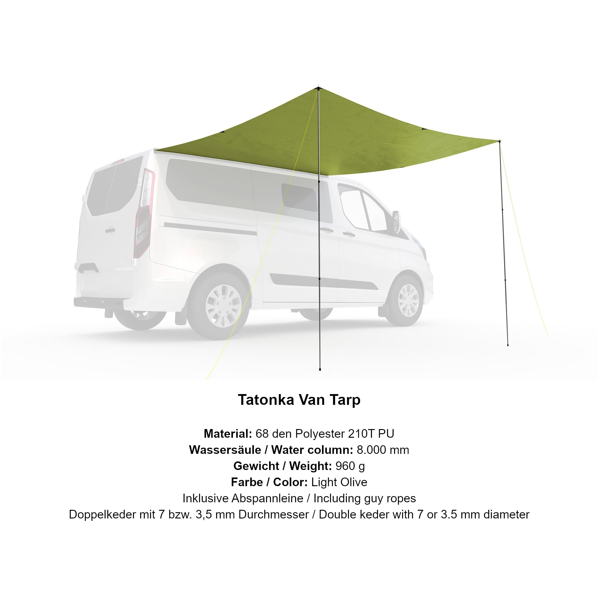Tatonka Van Tarp (250 x 250 cm) - Tenda da sole impermeabile per camper - per barriera binari, parapioggia