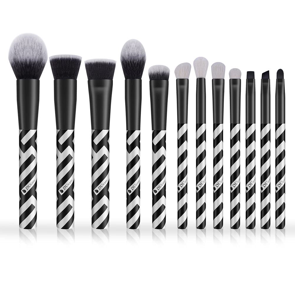 Makeup Brush Set,DUcare 12 Pcs Makeup Brushes Face Foundation Blush Contour Eyeliner Eye Shadow Lip Cosmetic Brushes for Powder Liquid Cream,Cruelty-Free and Soft,Black and White