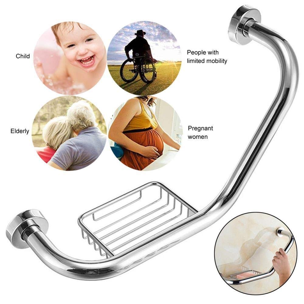 Barras de Apoyo para baño, Barra Antideslizante de Acero Inoxidable, riel para Toallas montado en la Pared con Cesta para jabón, Adecuada para Personas Mayores y niños. Asa de segu