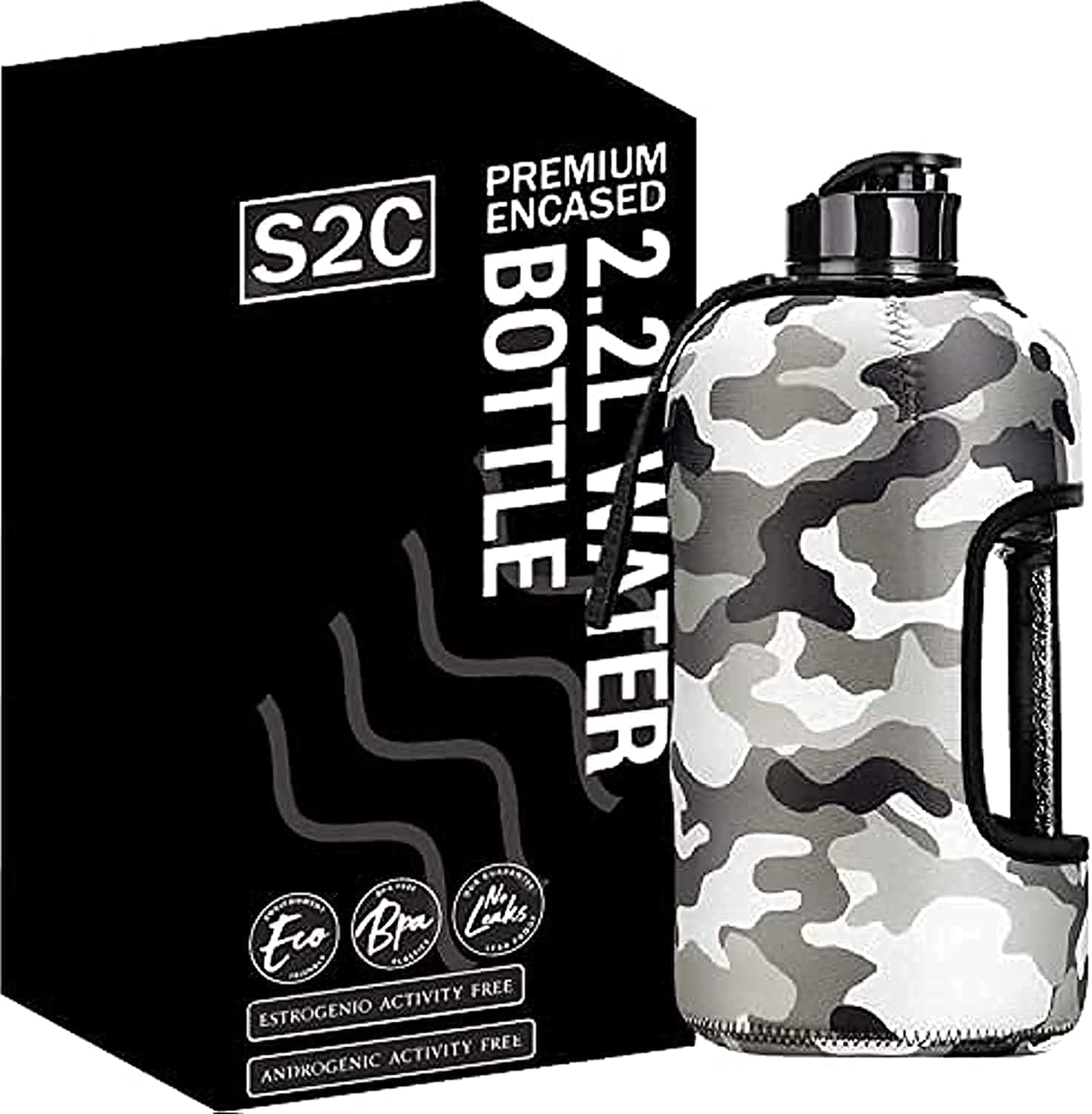 LARGE SPORTS WATER BOTTLE 2.2 LITER WITH CASE GYM WATER JUG BPA FREE