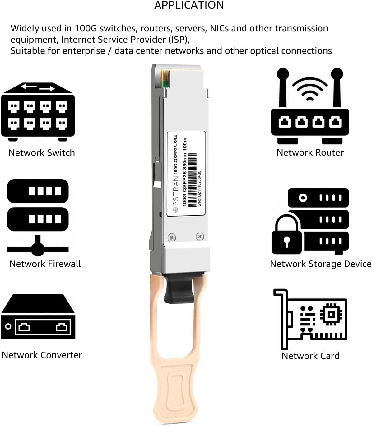 100GBASE-SR4 QSFP28 Optical Transceiver Module Compatible with Dell QSFP28-100G-SR4 100G QSFP28 SR4 850nm 100m DDM MPO-12/UPC MMF