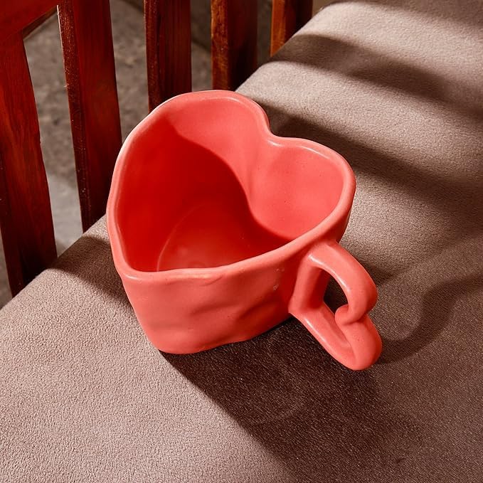 Image of Pink Heart Shaped Ceramic Coffee Mug | Romantic Love Theme Tea Cup with Handle | Cute Gifts for Girlfriend, Wife, Couples | Valentine, Anniversary & Birthday Mug
