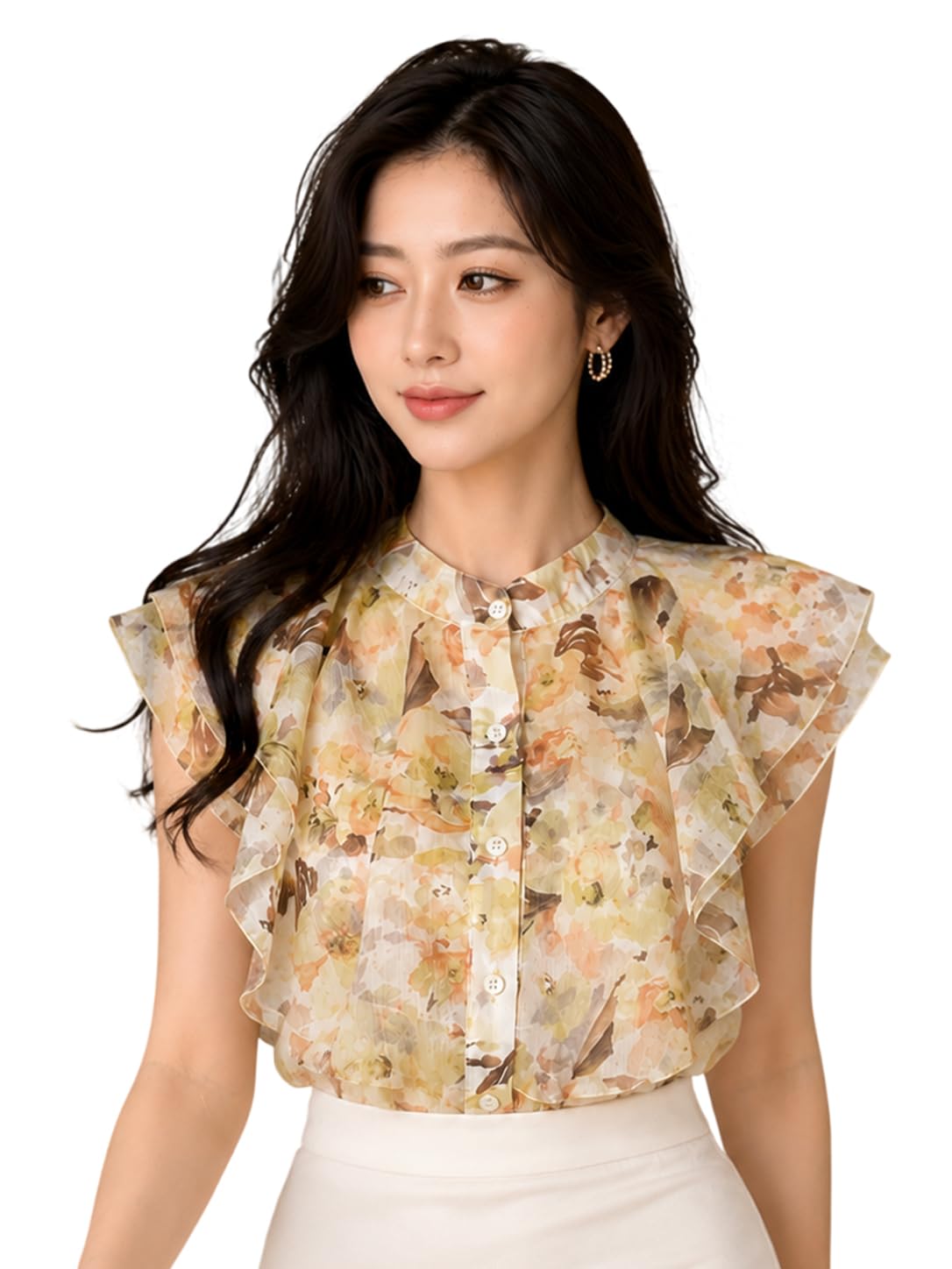 Women’s Shirt | Premium Chiffon Allover Print Sleeveless Shirts for Casual & Office Wear | Stylish Summer Button-Down Shirt for Girls & Women-picture-46
