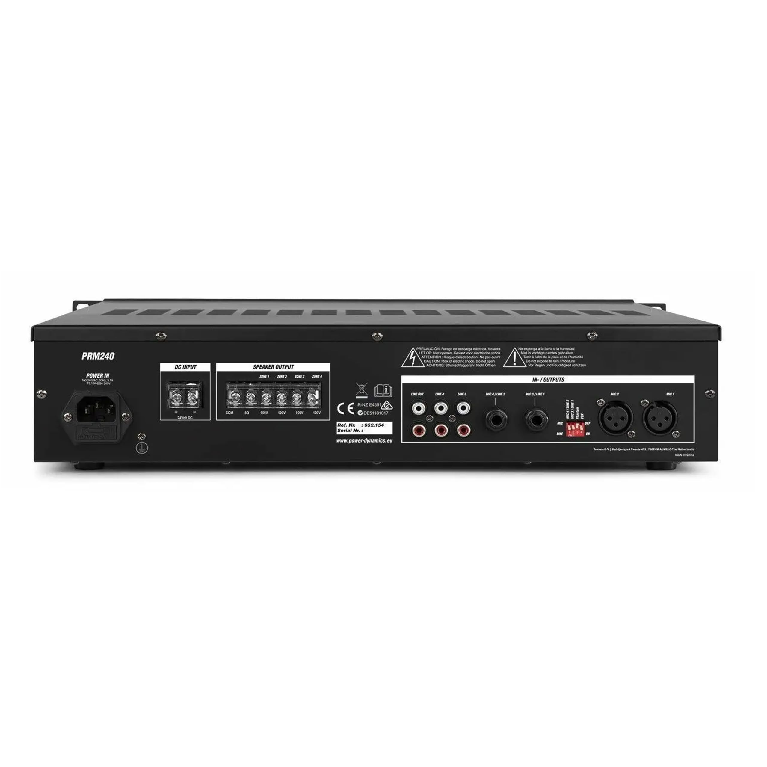 Power Dynamics Conjunto de Altavoces Exteriores - 4 Altavoces 150W IPX5, Amplificador PRM240 240W, Bluetooth, Reproductor MP3 USB/SD, Soportes de Montaje, Cable de 50m