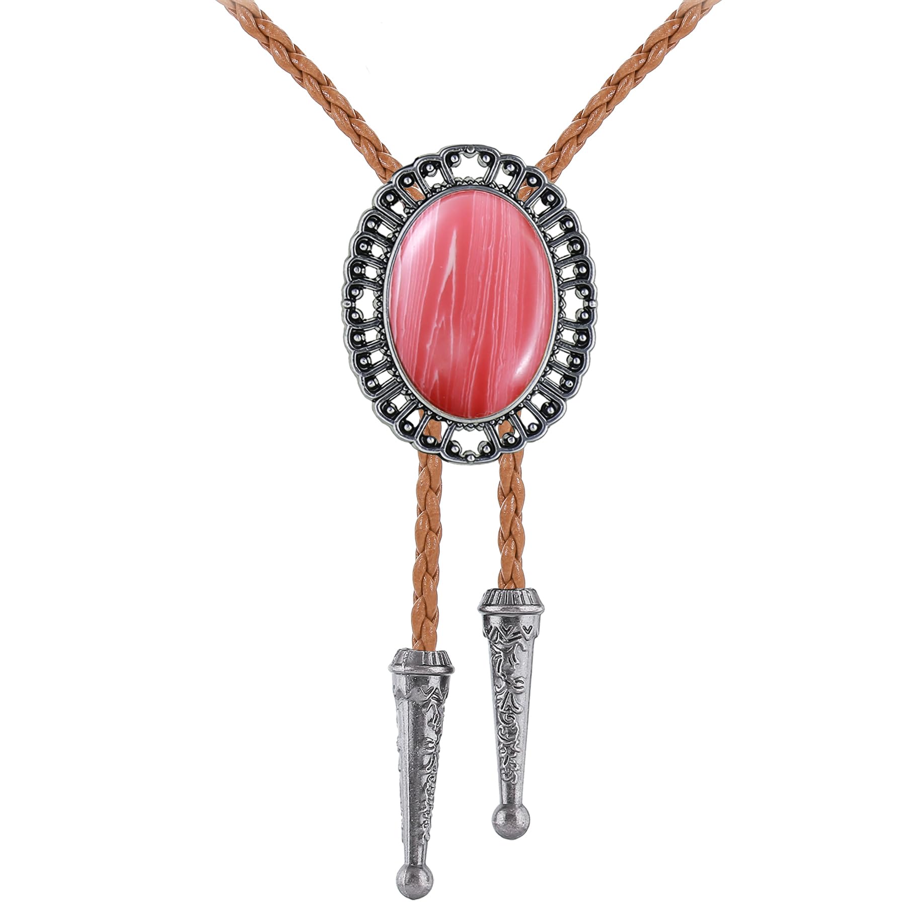Jeilwiy Bolo Tie for Men Real Stone Westwern Cowboy Ties Silver Bolos Women Leather Necktie Gift for Birthday Christmas