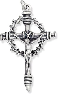 Pack of 1 - Large Jesus Crown of Thorns and Nails Crucifix Rosary Part - 2 1/4" Italian Silver Oxidized Finish Cross for Rosary Making or Large Crucifix Necklace Pendant for Catholic Men, Military, Soldiers, Bikers, and More!