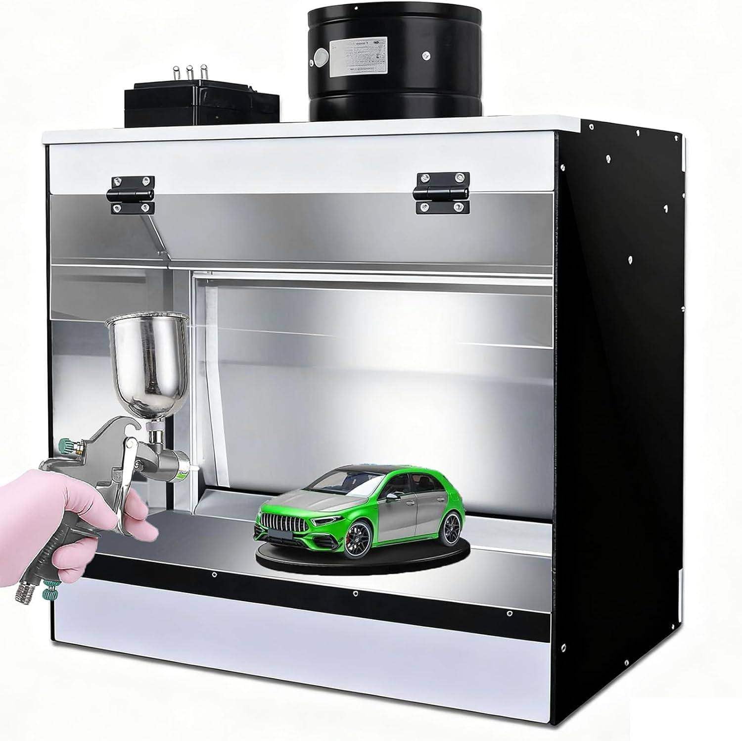 Craft Table Airbrush Booth, Airbrush Spray Booth with Waterfall, Color Temperature 5500K with Water Curtain Exhausting Air LED Lighting for Model Parts Painting 58 * 50 * 40cm