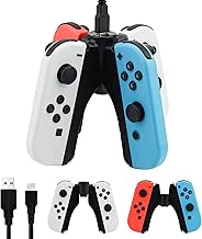 GLDRAM 4 in 1 Joycon Charger Grip for Nintendo Switch & Switch OLED Accessories, Switch Joy Con Controller Charging Dock Converts to Grip, Charger Dock Stand with LED Indicator and Charging Cable