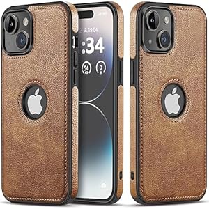 Design Compatible with iPhone 15 Case Luxury Leather Business Vintage Slim Non-Slip Soft Grip Shockproof Protective Cover (2023) 6.1 Inch (Brown)