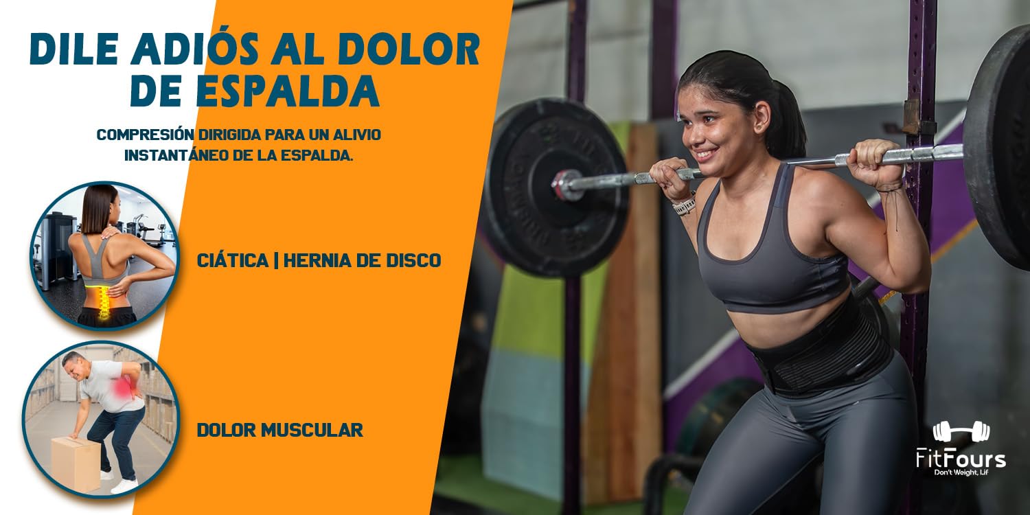 FitFours Fajas Lumbar – M – Faja lumbar hombre y faja lumbar hombre mujer con diseño ergonómico, compresión personalizada y tejido respirable, incluye refuerzo lumbar acolchado adicional (M)