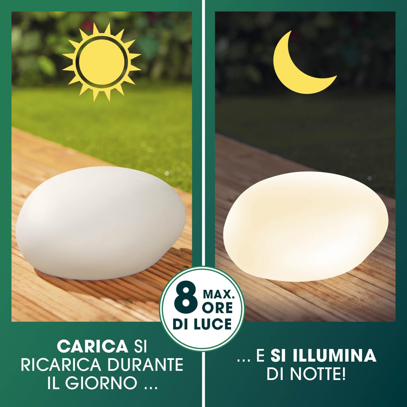 EASYmaxx Solar pietra deco 40x30x16 cm IP67 | Luce da giardino con illuminazione a LED con cambio di colore | Lampada da giardino moderna per esterni, telecomando | Cambio colore, resistente alle intemperie, telecomando incluso, classe energetica A