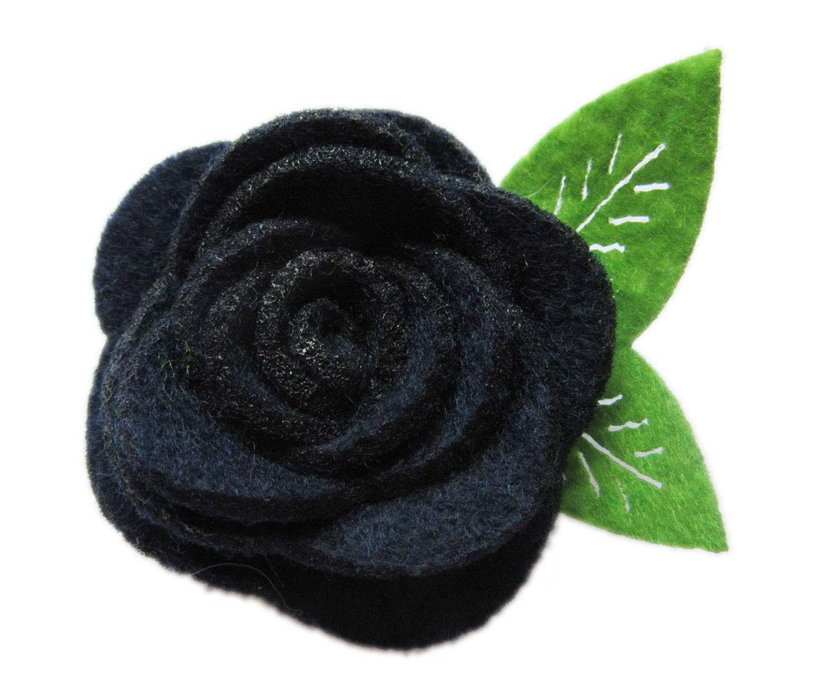 YYCRAFT 20 Pcs 2" Felt Rosette with Leaf,Felt Rose Flowers Applique for DIY Headband Hair Accessory Craft(Navy)
