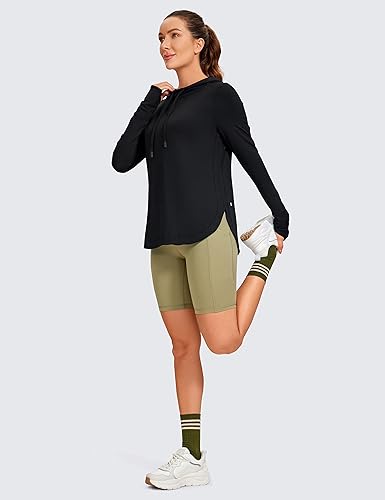 Miniatura 3 de CRZ YOGA Camiseta de manga larga para mujer, sudadera con capucha atlética, sudadera deportiva con agujero para el pulgar
