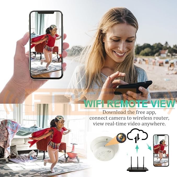 Image of FREDI HD PLUS WiFi Smoke Detector Camera 1080P HD | Live View on Mobile & PC | 32GB Support | 24x7 AC Powered | Loop Recording | Ceiling Mount Design