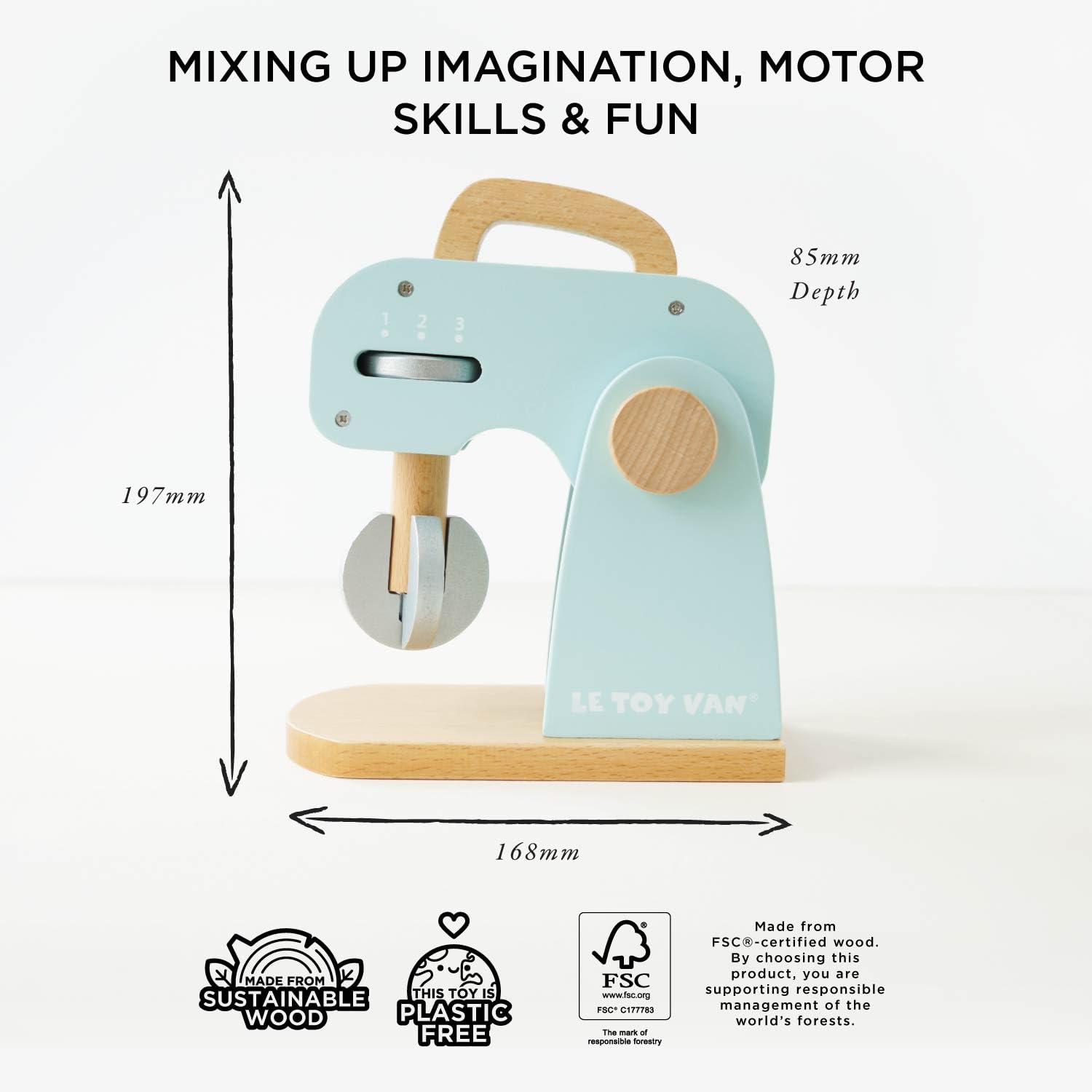 Le Toy Van – Honeybake Rollenspiel-Küchenmaschine aus Holz | Rollenspiel für Kinder Küchenzubehör, Küchenmaschine, Geeignet für Kinder ab 3 Jahren, TV285
