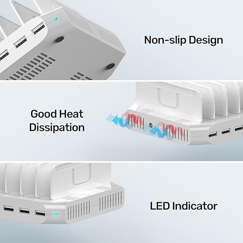 Miniatura 7 de Unitek Estación de carga múltiple cargador USB de 10 puertos para múltiples dispositivos con tecnología SmartIC y separadores ajustables soporte