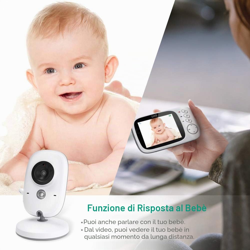 GHB - Baby Monitor wireless Intelligente, con LCD da 3,2" e telecamera con visione notturna