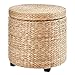 HOMCOM Pouf Contenitore Tondo con Rivestimento Rattan Lepironia, Sgabello Poggiapiedi Tavolino da Salotto con Coperchio, Ф43x43cm, Kaki