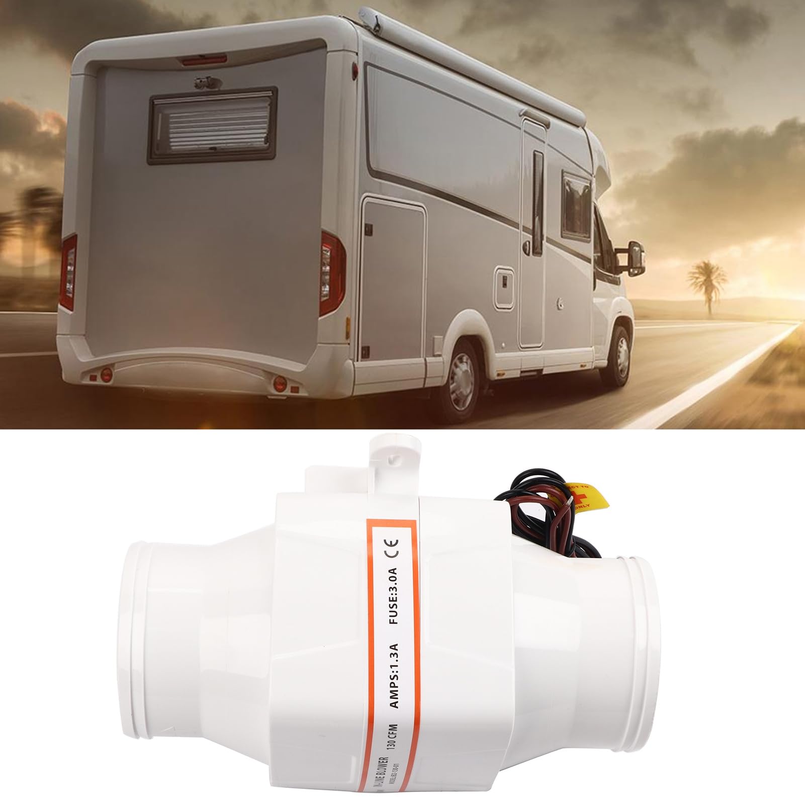 Soplador para barcos a motor de 3 pulgadas, ventilador de conducto en línea, ventilador silencioso marino, adecuado para ventilación del compartimento del motor, cocina, sentina y (24V)