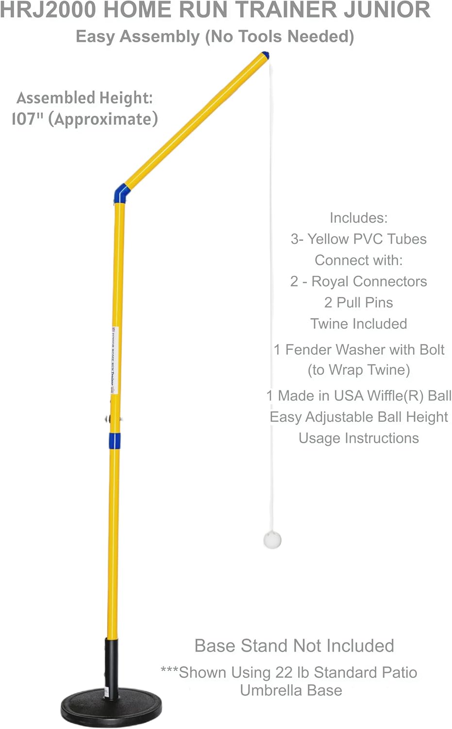 Junior Home Run Trainer, Baseball and Softball Hitting Practice Trainer for Kids Ages 5 to 7. Lightweight Stationary Indoor/Outdoor Batting Trainer with Adjustable Height Ball by Fielder's Dome Mats