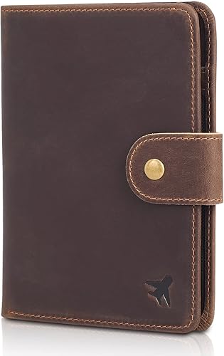 Cartera de viaje de piel con bloqueo RFID de lujo Polare para pasaporte, para hombres y mujeres, Grande, Retro