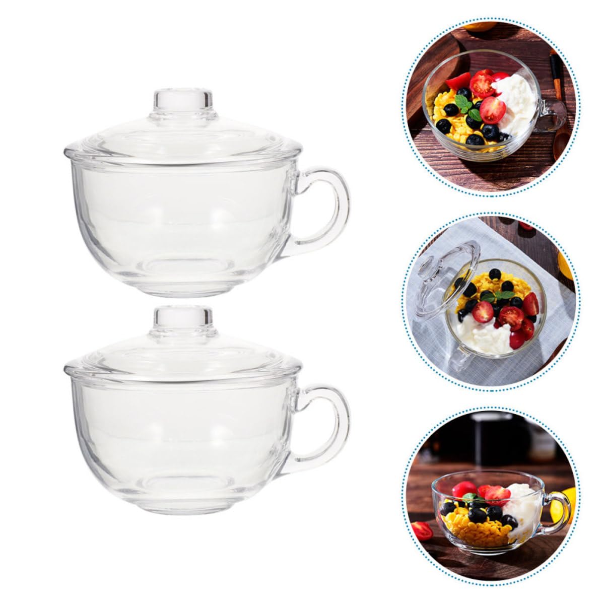 2 Tazas de Vidrio para Beber 600ml, con Tapa, Sencillas y Elegantes | Juego de 2 Piezas, Vidrio Transparente, Uso en Hogar y Restaurante, Formato Versátil para Leche, Té o Agua